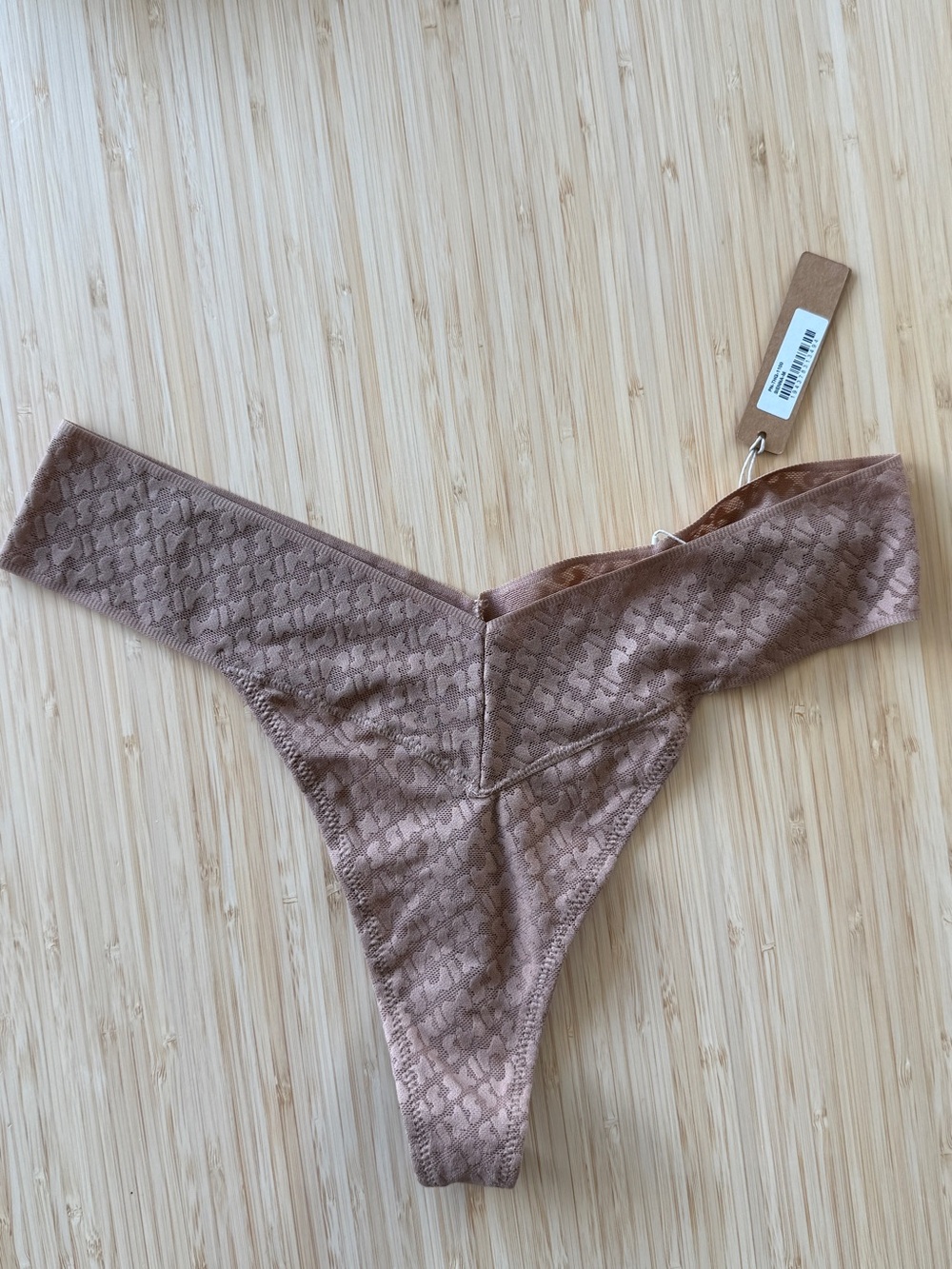 SKIMS Brown Sienna Logo Mesh Thong Panty